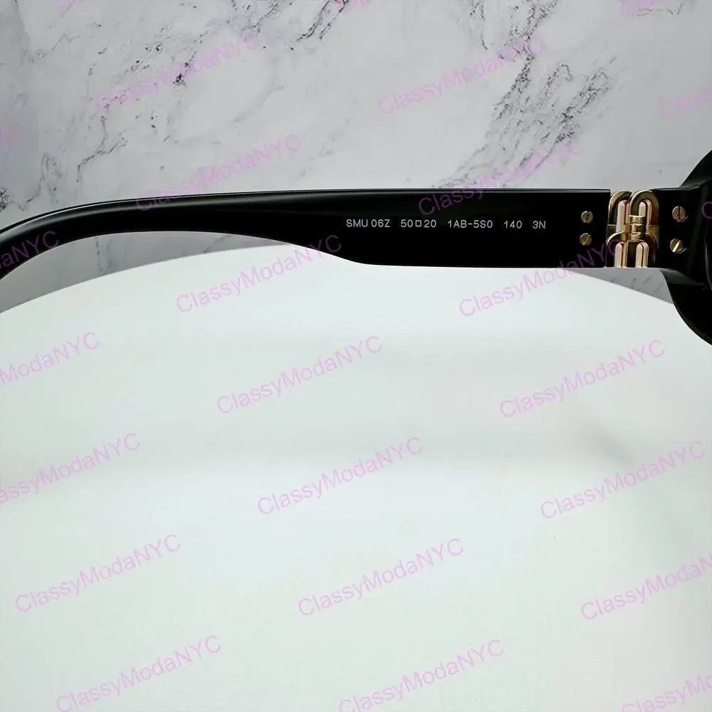 New MIU MIU Sunglasses Black Acetate Oval Gold Metal Logo Authentic Italy